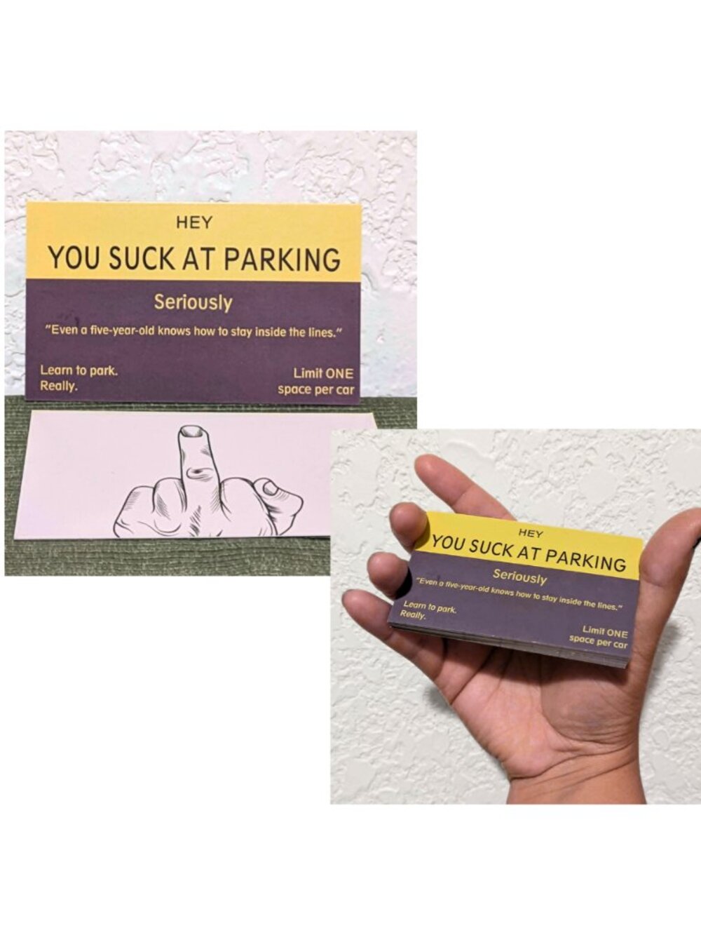 NEW Funny "You Suck at Parking" Cards 20 Pack Novelty Parking Notes Snarky Memes